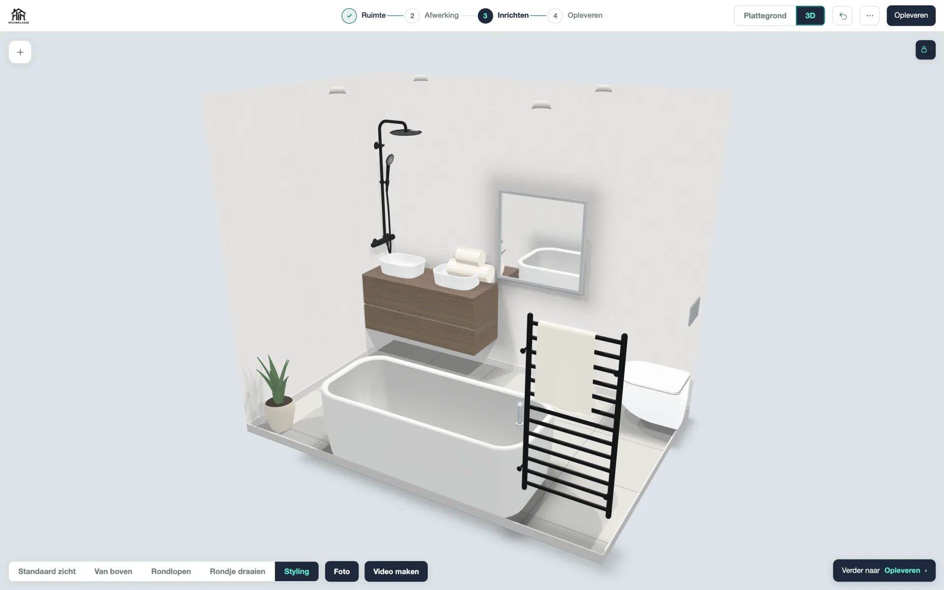 The Woonklasse Ontwerper rendering a planned bathroom in 3D